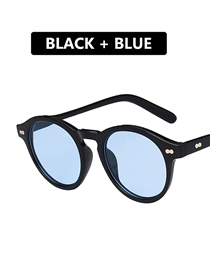 Fashion Bright Black And Blue Film Small Frame Rice Nail Resin Round Sunglasses