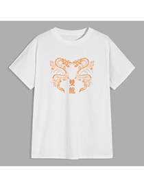 Fashion White (male) Dragon Element Print Mens Short Sleeve T-shirt