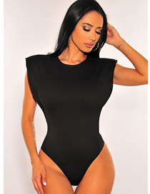 Fashion Black Round Neck Tight Sleeveless Solid Color Bodysuit
