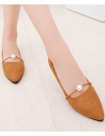 Fashion Brown Pointed Flat Heel Pearl Shoes