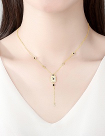 Fashion 18k Geometric Pendant With Diamonds And Gold-plated Copper Chain Necklace