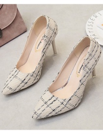 Fashion Beige High-heeled Pointed Toe Stiletto Plaid Shoes
