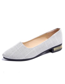 Fashion White Gray Checked Shallow Pointed Flat Shoes