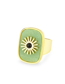 Fashion Open Ring Flat Stone Square Sun Copper Gold Plated Ring