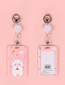 Fashion White Bear With Foundation Flower Print Keychain Retractable Card Holder