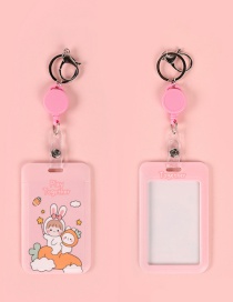 Fashion Pink Carrot Rabbit Flower Print Keychain Retractable Card Holder