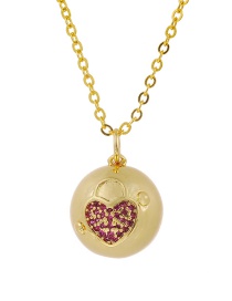 Fashion Red Copper Inlaid Zircon Heart Lock Necklace