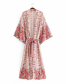 Fashion Printing Flower Print Lace-up Kimono Dress