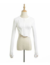 Fashion White Solid Color Irregular Hem Long-sleeved T-shirt