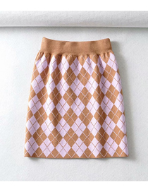 Fashion Khaki Geometric Patchwork Printed Knitted Slim Skirt