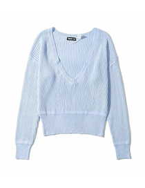 Fashion Blue Loose Long-sleeved V-neck Sweater Sweater