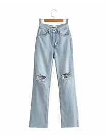 Fashion Light Blue Washed Loose Knee Jeans With Ripped Raw Edges