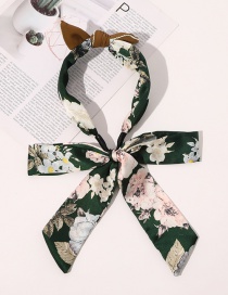 Fashion Dark Green Bowknot Flower Printing Braided Long Streamer Headband