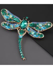 Fashion Green Alloy Diamond Dragonfly Brooch