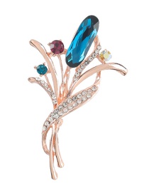 Fashion Blue Alloy Diamond Flower Crystal Brooch