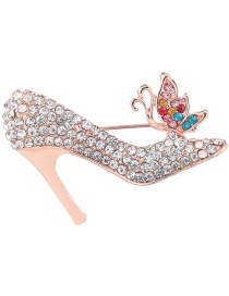 Fashion Color Alloy Diamond Butterfly High Heels Brooch