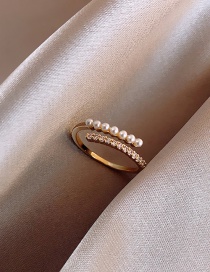 Fashion Open Pearl Ring Diamond Opal Geometric Alloy Open Ring