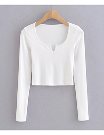 Fashion White Small V-neck Long Sleeve Slim T-shirt