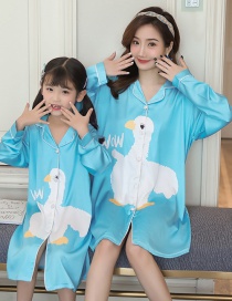 Fashion Child White Swan Ice Silk Printed Shirt-style Parent-child Nightdress Home Wear