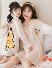 Fashion Mom Pickup Ice Silk Printed Shirt-style Parent-child Nightdress Home Wear
