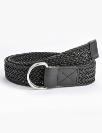 Fashion Black Double Loop Buckle Wax Rope Braided Alloy Belt