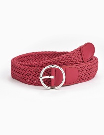 Fashion Red Round Buckle Twisted Wax Rope Braided Belt