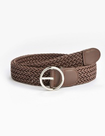 Fashion Brown Round Buckle Twisted Wax Rope Braided Belt