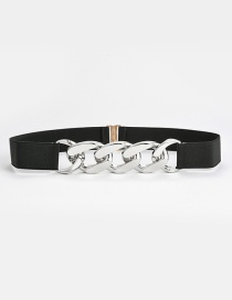 Fashion Black-silver Buckle Stretch Elastic Chain Stitching Slim Slim Belt