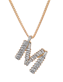 Fashion M Alloy Diamond Letter Necklace