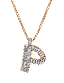 Fashion P Alloy Diamond Letter Necklace