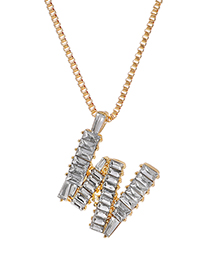 Fashion W Alloy Diamond Letter Necklace