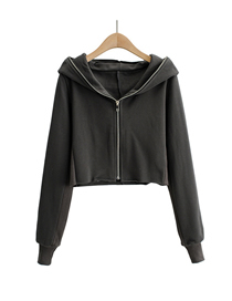 Fashion Dark Gray Solid Color Zipper Hooded Long Sleeve Sweater