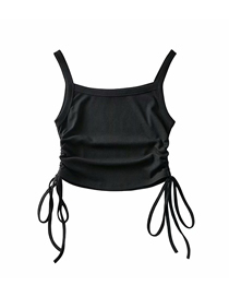 Fashion Black Solid Color Side Drawstring Sling Slim Vest