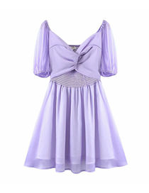 Fashion Purple Twisted Puff Sleeve Dress