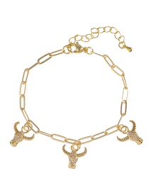 Fashion Golden Copper Inlaid Zircon Bull Head Bracelet