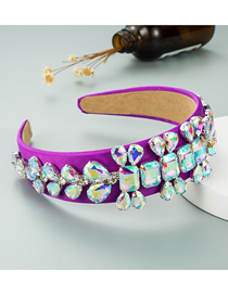 Fashion Fuchsia Diamond-studded Geometric Fabric Broad-brimmed Headband