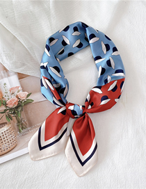 Fashion Little Hat Red And Blue Love Print Contrast Color Geometric Small Square Scarf