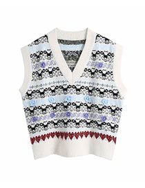 Fashion Photo Color Flower Jacquard Pullover V-neck Loose Sweater Knitted Vest