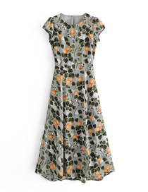 Fashion Photo Color Printed Round Neck Halter Slim Dress With Slit Hem