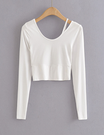 Fashion White Slim Big Backless Long Sleeve T-shirt Top