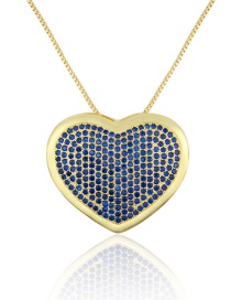 Fashion Gold-plated Blue Zirconium Full Diamond Love Heart Copper Pendant Necklace