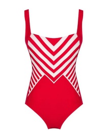 Fashion Red Striped Panel One-piece Swimsuit