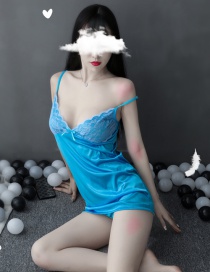 Fashion Blue Lace Sling Breast Milk Plus Size Nightdress