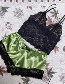Fashion Green Two-piece Silk Sling Lace Underwear Nightdress