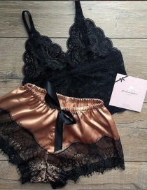 Fashion Copper Two-piece Silk Sling Lace Underwear Nightdress