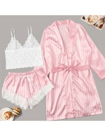 Fashion Pink Stripe Suit Striped Lace Lace Bra And Panty Set