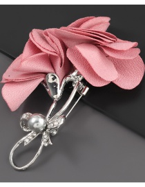 Pink Alloy Diamond Fabric Rose Brooch