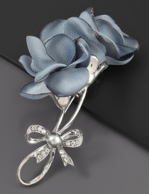 Gray Alloy Diamond Fabric Rose Brooch