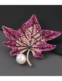 Purple Alloy Diamond Pearl Maple Leaf Brooch