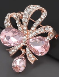 Pink Alloy Diamond Bow Flower Brooch